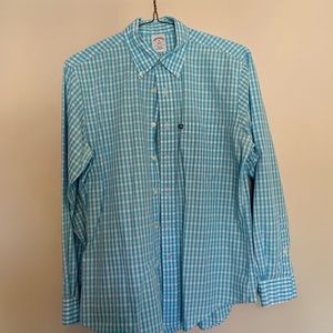 Blue and white gingham button down shirt